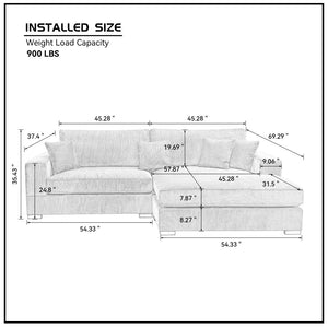 English Elm Mid Century Modern 3 Seater Sectional Sofa with Reversible Chaise and Accent Pillows Beige W876S00349