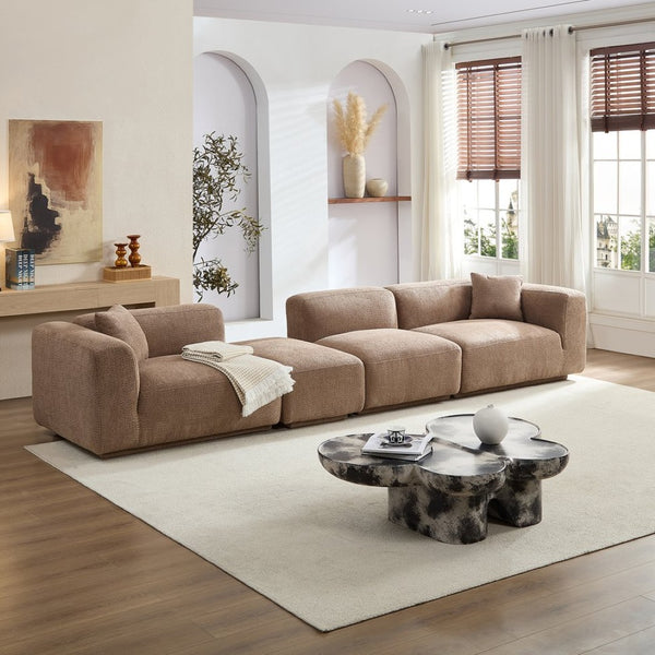 English Elm Modern Minimalist Polyester Sectional Sofa with Ottoman for Open Concept Living Spaces Camel W2085S00098