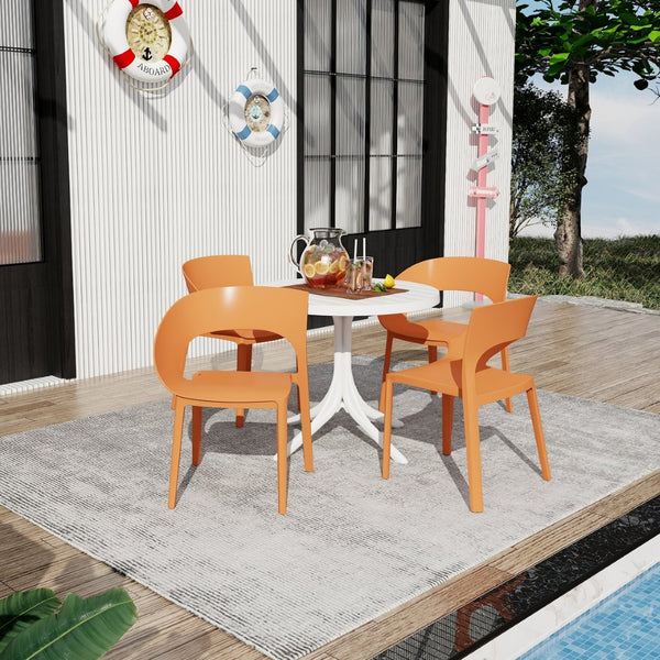 English Elm Summer Polypropylene Round Dining Set Stackable Chairs Uv Resistant Indoor Outdoor Patio Tropical Orange,White W3450S00027