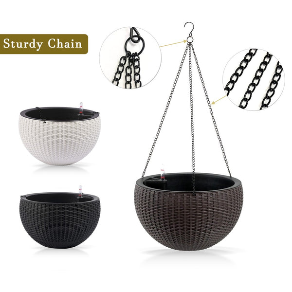 English Elm 13.4 Inch Rattan Texture Self Watering Hanging Planter with Reservoir for Balcony Brown W3213P383079