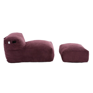 English Elm Big Corduroy Lounger Bean Bag with Ottoman Memory Foam Fill for Living Room Wine Red W395P435354