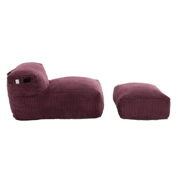 English Elm Big Corduroy Lounger Bean Bag with Ottoman Memory Foam Fill for Living Room Wine Red W395P435354