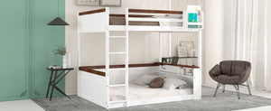 English Elm Queen Size Wooden Bunk Bed With Storage, Led Light, Usb Charging & Shelves For Modern Living Space N7090005006K-GIGA
