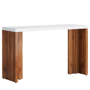 English Elm Coffee Bar Table with Faux Marble Top and Walnut Legs for Modern Home Dining T3971P454244