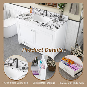 English Elm Modern 43 Inch Bathroom Vanity Solid Wood Cabinet with Soft Close Drawers Storage W509S00171