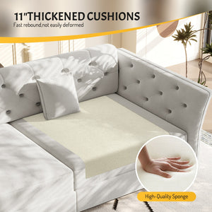 English Elm 74.4" Queen Velvet Sleeper Sofa Artisan Floral Tufted Cushions Converts for Guest Rooms Light Grey W1885S00305