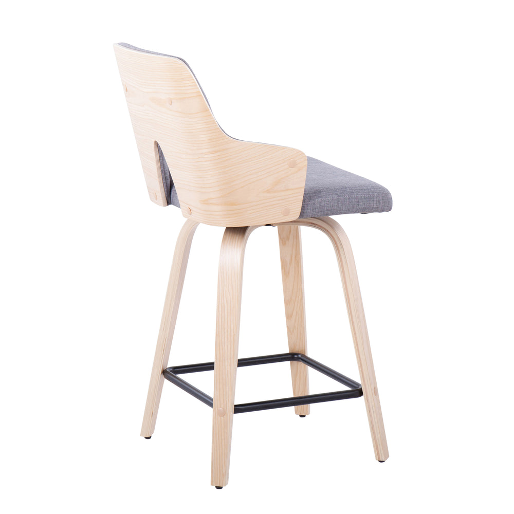 English Elm Stella 24" Contemporary Counter Stool Set of 2 with Swivel, Fabric Cushion, Wood Back & Metal Footrest Grey B202S00084