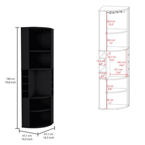English Elm Oban Matte Black Corner Bar Cabinet with Bottle Cubbies and Open Stemware Shelves B200S00390