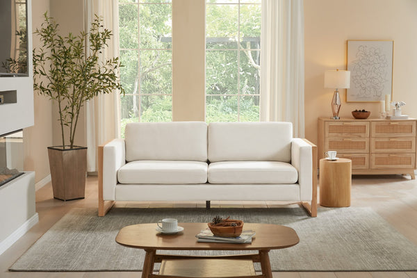 English Elm Christopher Knight Home® - 79" Modern Sofa Solid Wood Legs 3-Seater — Streamlined Mid-Century Design, Durable Frame Comfortably Seats Three White N773P249241W