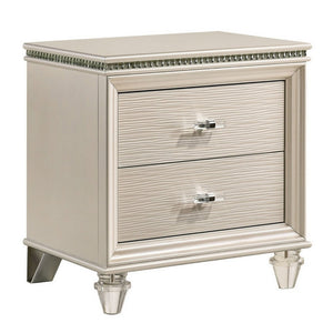 English Elm Nightstand Pearl White Lacquer with Textured Drawers and Clear Acrylic Legs Glam Bedroom B056P416808