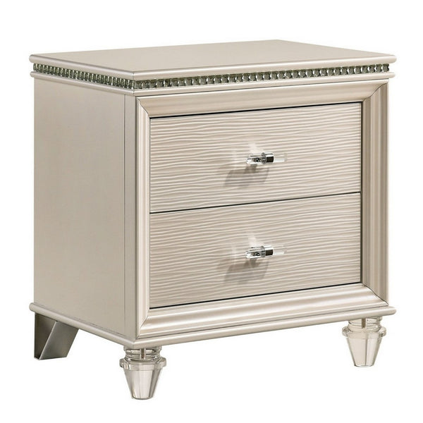 English Elm Nightstand Pearl White Lacquer with Textured Drawers and Clear Acrylic Legs Glam Bedroom B056P416808