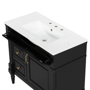 English Elm 36" Bathroom Vanity With Elegant Ceramic Sink, Adjustable Storage, And Sleek Black Finish For Modern Style N725P356064B