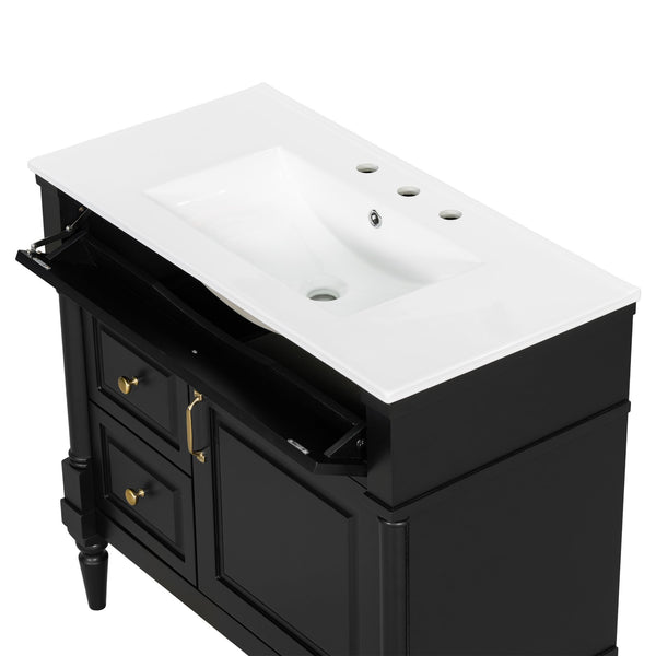 English Elm 36" Bathroom Vanity With Elegant Ceramic Sink, Adjustable Storage, And Sleek Black Finish For Modern Style N725P356064B