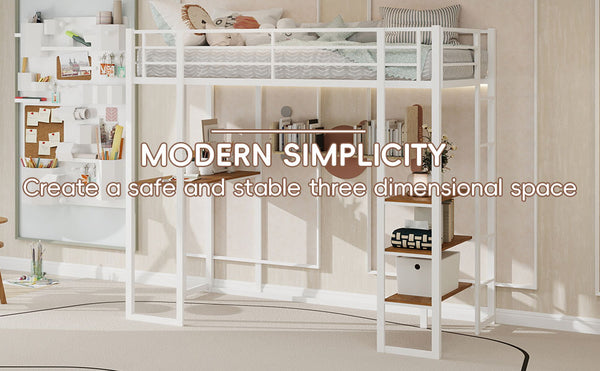 English Elm Iron framed bunk bed with L-shaped study desk and dual-side stairs, space-saving durable design White W1935P330796