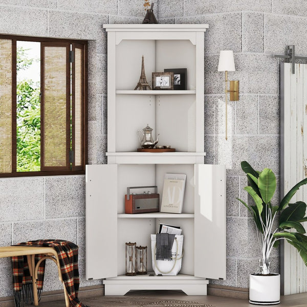 English Elm Tall Corner Cabinet White Mdf Open Shelves Closed Storage for Any Room W1580P414889