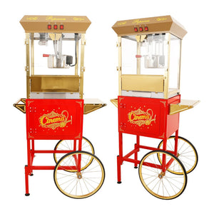 English Elm 16oz Commercial Popcorn Machine with Steel Cart Tempered Glass and 3 Switch Panel Golden,Red W2841P337587