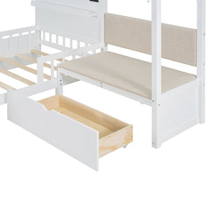 English Elm Twin House Bed Frame with Sofa Seating Led Lighting Drawers and Wireless Charging LP000521AAK-1