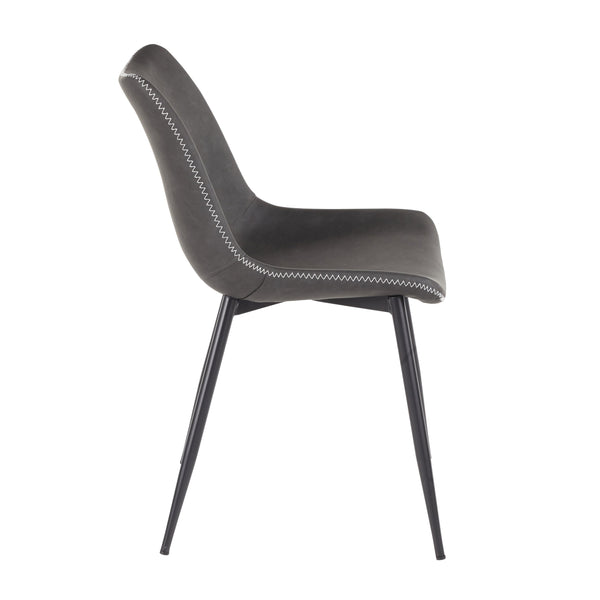 English Elm Durango Vintage Grey Faux Leather Dining Chairs Set of 2 — Industrial Zig-Zag Stitching, Tapered Black Legs, 250 lb Capacity B202P223848