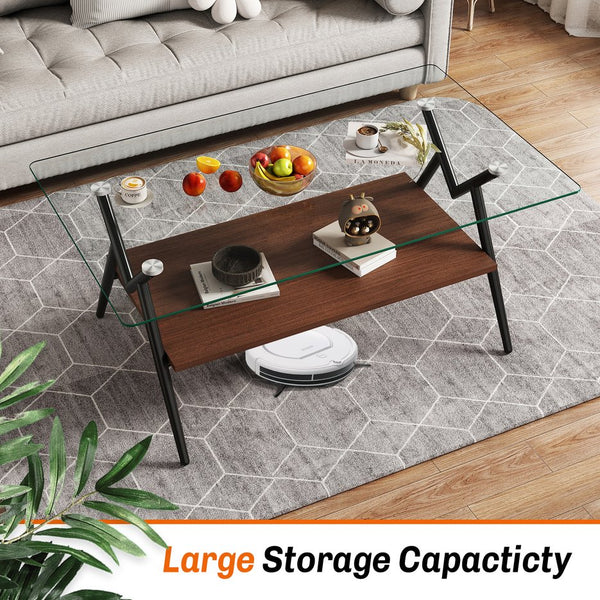 English Elm Coffee Table And End Tables Set Of 3 – Modern Glass & Mdf Design With Storage For Living Spaces W241S00054