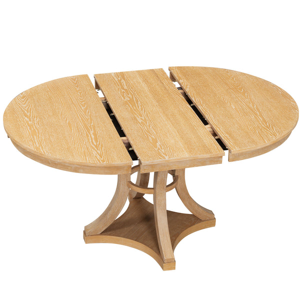 English Elm TREXM Retro 5-Piece Extendable Round-to-Oval Dining Set with Upholstered Chairs and Distressed Finish Natural ST000144AAD