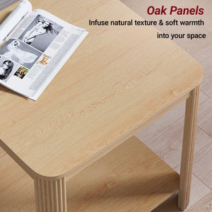 English Elm Rounded Square End Tables Set of 2 Boho Walnut with Wave Legs and Open Shelf W5563P449957