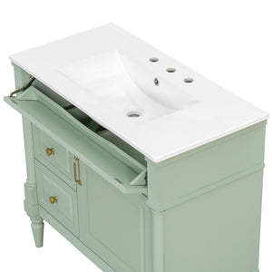 English Elm 36" Freestanding Bathroom Vanity With Stylish Ceramic Basin, Smart Storage & Elegant Green Finish N725P356064F