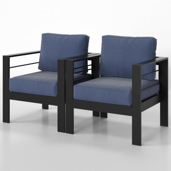 English Elm 4-piece Aluminum Outdoor Conversation Set with Rust-proof Matte Frame and Wpc Coffee Table Blue B082S00094