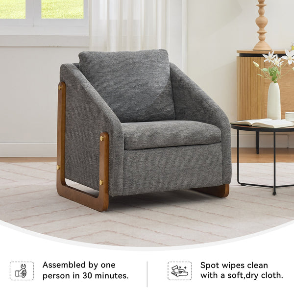 English Elm 057- Chenille Fabric Modern Armchair with Wooden Frame and Gold Trim, Ergonomic Cushioned Accent Seat for Living Room Bedroom (Gray) W527P239828
