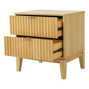 English Elm Natural Rubber Wood Fluted 2 Drawer Nightstand with Gold Pulls for Modern Bedrooms N758P386962N