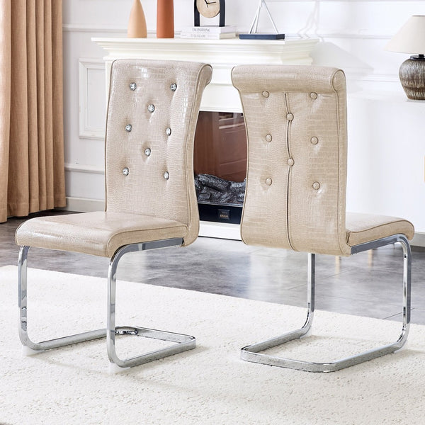English Elm Set of 2 Glam Faux Alligator Pvc Dining Chairs with Crystal Buckle Bow Legs W3875P371041