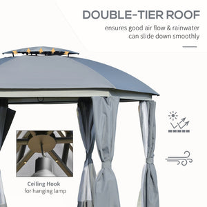 English Elm Outsunny 12' X 12' Round Outdoor Gazebo Canopy With Double Roof, Netting, Curtains & Steel Frame W2225P174236-GIGA