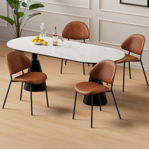 English Elm Set of 4 Upholstered PU Leather Dining Chairs with Curved Backrest and Slim Metal Legs for Stylish Homes Brown W3010P291314