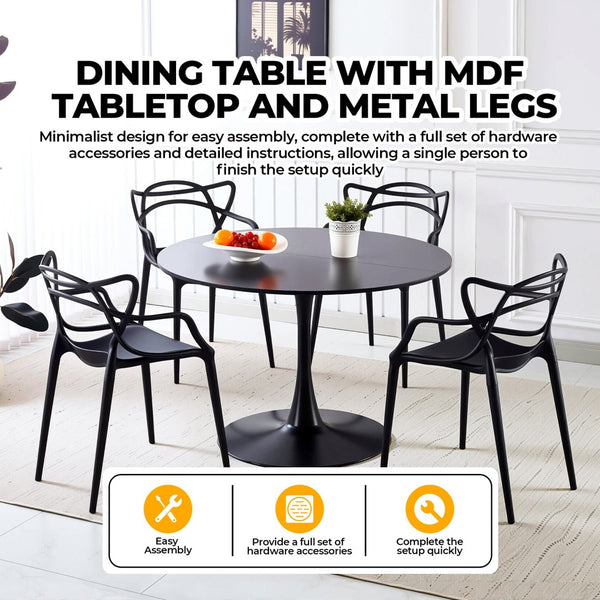English Elm 42.1" Round Tulip Pedestal Dining Table Mid-century Mdf Top Seats Six Glossy Black W234P421897