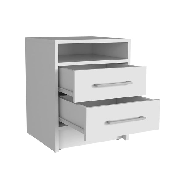 English Elm Nightstand Chase White - Compact Engineered Wood Nightstand with 2 Drawers & Open Shelf for Storage and Style B092P228574
