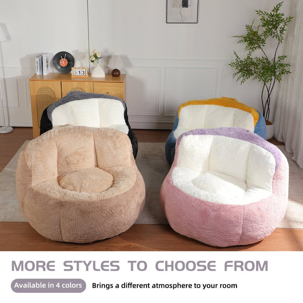 English Elm Oversized Faux Fur Bean Bag Chair - Multicolor Lounger Sofa For Cozy Living Room Relaxation! W3723P375716-GIGA