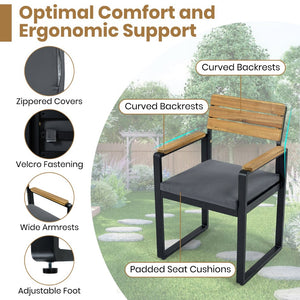 English Elm 6-piece Outdoor Acacia Wood Patio Dining Set with Cushioned Chairs Bench Steel Frame Gray N704G201255E