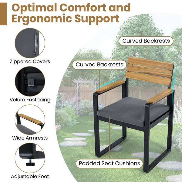 English Elm 6-piece Outdoor Acacia Wood Patio Dining Set with Cushioned Chairs Bench Steel Frame Gray N704G201255E