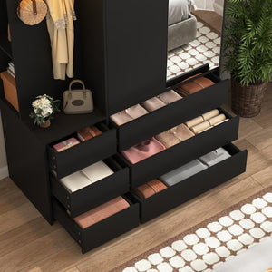 English Elm 8 Drawer Tall Chest Slim Particleboard Build Smooth Gliding Storage for Bedroom Closet Black W409S00007
