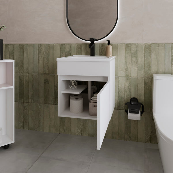 English Elm Newell White Vanity Sink Cabinet with Shelves and Large Storage, Engineered Wood Durability — Modern Classic Design B092P360643