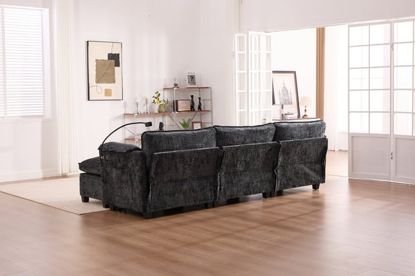 English Elm United We Win 112" Oversized Chenille Sectional Sofa With Storage Ottoman, Usb Ports & Phone Holder W1568S00192-GIGA