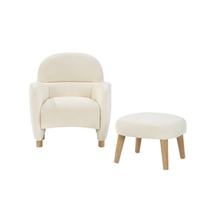 English Elm Modern Upholstered Accent Chair with Ottoman Set for Cozy Reading Nooks and Small Spaces Beige+White W2085P382556