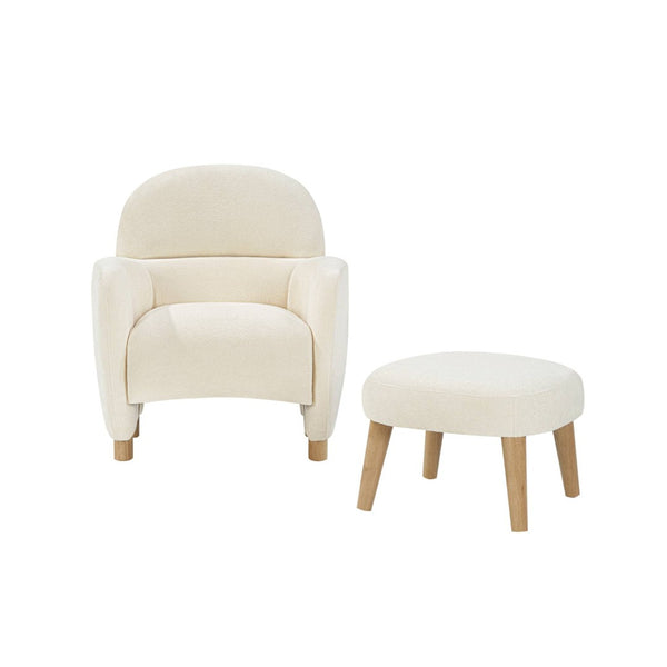 English Elm Modern Upholstered Accent Chair with Ottoman Set for Cozy Reading Nooks and Small Spaces Beige+White W2085P382556