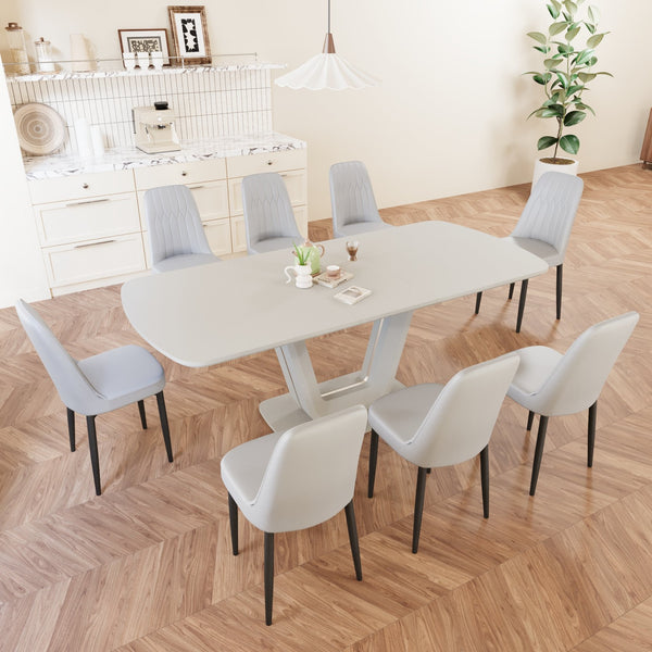 English Elm 62.99-78.74" Expandable Dining Table Set For 2-8 With 8 Padded Chairs - Modern, Stylish & Versatile W2189S00724