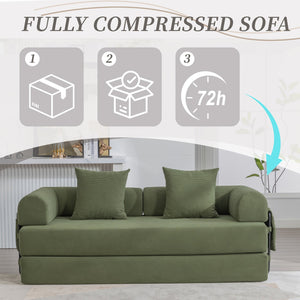 English Elm UNITED modular foldable sofa with metal frame, corduroy upholstery, side pocket & quick assembly convenience Green W1568P374077