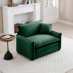 English Elm Comfortable Single Deep Seat Sofa In Green Corduroy - Modern Retro Style For Living Rooms & More! W714S00723