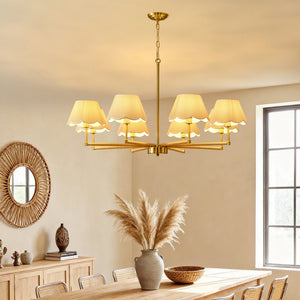English Elm 8-light Gold Rope Wrapped Fabric Shade Chandelier for Dining and Living Rooms W5008P391581