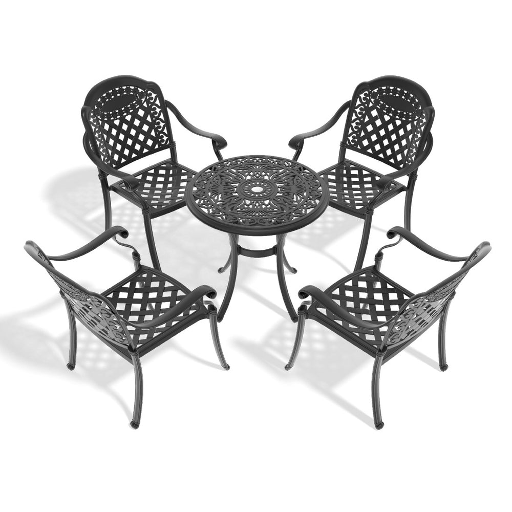 English Elm 5-piece Cast Aluminum Outdoor Dining Set Ornate Carved Frame Weatherproof Patio W1710S00537