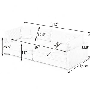English Elm The 112-inch Corduroy Sofa in Beige with Two Pillows, Solid Wood Frame, S-Spring Comfort for 4-seat Living Room W3371S00006