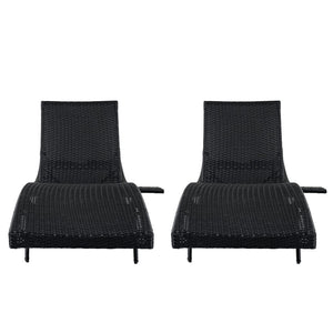 English Elm K&k Outdoor Wicker Reclining Chaise Set 2 Piece with Pull Out Tray Rolling Wheels Black N707P395515B