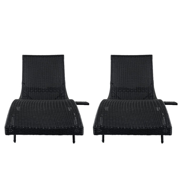 English Elm K&k Outdoor Wicker Reclining Chaise Set 2 Piece with Pull Out Tray Rolling Wheels Black N707P395515B